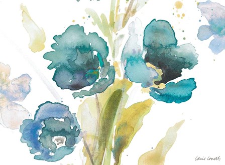 Blue Watercolor Modern Poppies II by Lanie Loreth art print