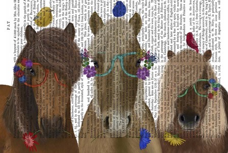 Horse Trio with Flower Glasses by Fab Funky art print
