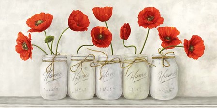 Red Poppies in Mason Jars by Jenny Thomlinson art print