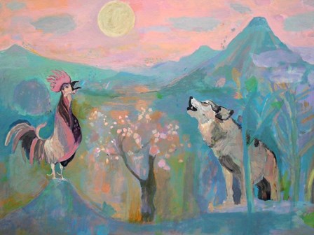 The Wolf and the Rooster Sing by Moonlight by Iria Fernandez Alvarez art print