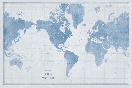 World Map White and Blue by Sue Schlabach art print