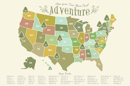 State Park Map by Old Red Truck art print
