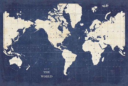 Blueprint World Map - No Border by Sue Schlabach art print
