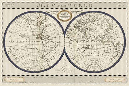 Torkingtons World Map with Indigo by Sue Schlabach art print