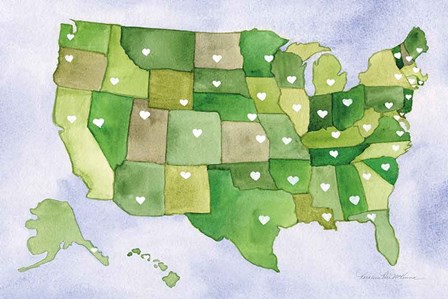 USA Capital Map by Kathleen Parr McKenna art print