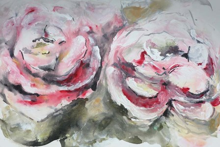 Pair of Pink Roses Landscape by Marcy Chapman art print