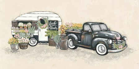 Vintage Flower Truck and Trailer by Sara Baker art print