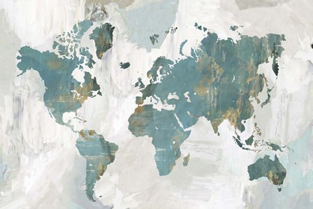 Teal World Map by Pamela Collabera art print