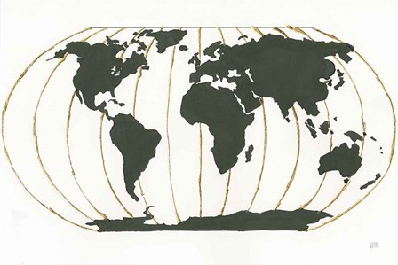 World Map Gold Lines by Chris Paschke art print
