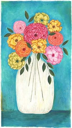 Bright Flowers - Teal Background II by Cindy Shamp art print