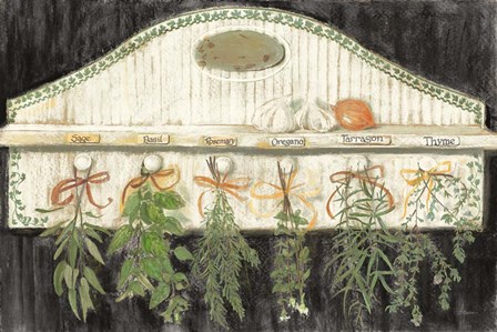 Herbs on Pegs Black by Carol Rowan art print