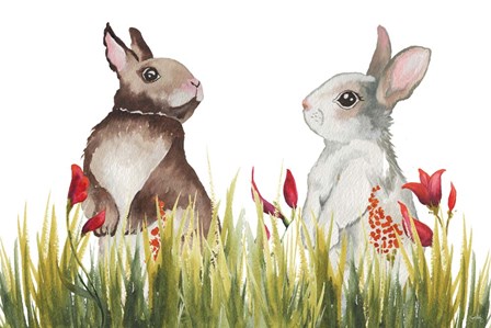 Bunnies Among the Flowers I by Elizabeth Medley art print