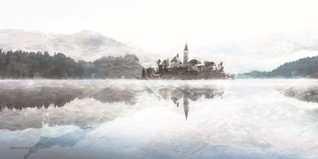Lake Escape with Village by Bluebird Barn art print