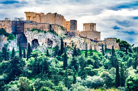 Acropolis, Green Trees, Hill From Agora Temple Of Athena Nike Propylaea, Athens, Greece by William Perry / Danita Delimont art print