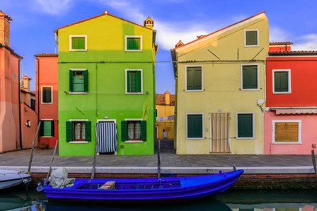 Italy, Burano Colorful House Walls And Boat In Canal by Jaynes Gallery / Danita Delimont art print