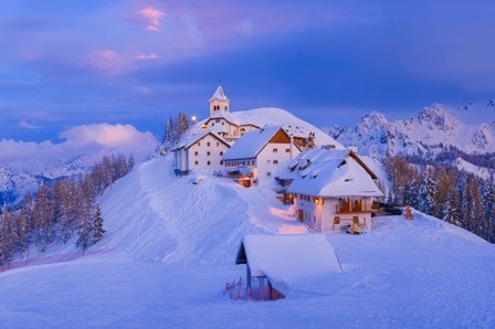 Italy, Monte Lussari Winter Night At Ski Resort by Jaynes Gallery / Danita Delimont art print