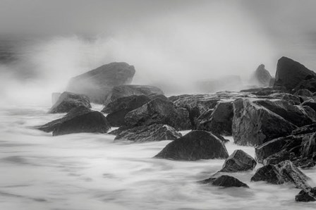 New Jersey, Cape May, Black And White Of Beach Waves Hitting Rocks by Jaynes Gallery / Danita Delimont art print