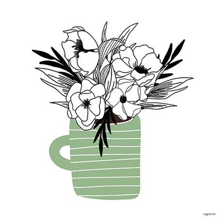 Green Flower Mug by Kyra Brown art print