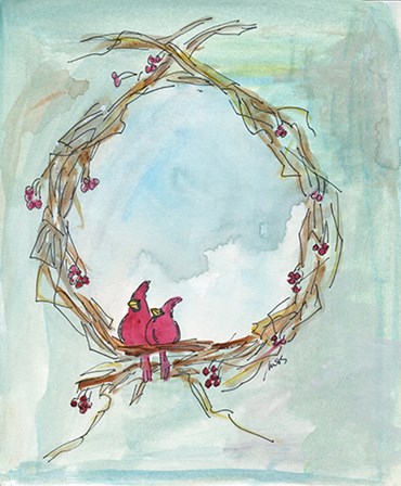 Cardinal Wreath by Molly Susan Strong art print