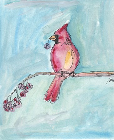 Cardinal on a Branch by Molly Susan Strong art print
