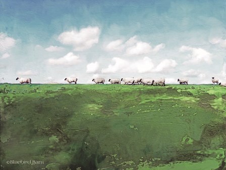 Distant Hillside Sheep by Day by Bluebird Barn art print