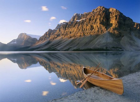 Canoe At The Lakeside, Bow Lake, Alberta, Canada by Panoramic Images art print