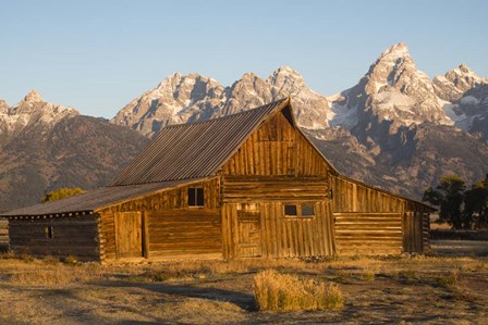 Barn In Field With Mountain Range In The Background, Wyoming by Panoramic Images art print