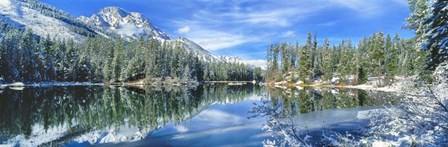Snow Covered Mountain And Trees Reflected In Lake, Grand Tetons, Wyoming by Panoramic Images art print