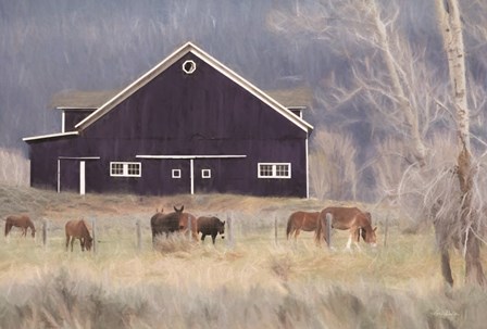 Old Navy Barn with Horses by Lori Deiter art print
