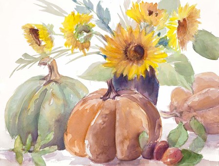 Tawny Sunflowers and Pumpkins by Lanie Loreth art print