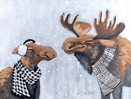Winter Moose Kisses by Sara Baker art print
