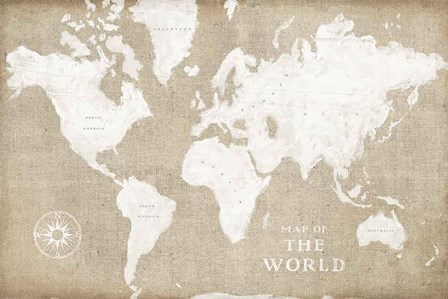 Burlap World Map I by Sue Schlabach art print