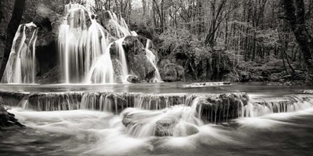 Waterfall in a forest (BW) by Pangea Images art print