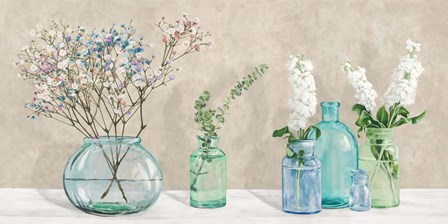 Floral Setting with Glass Vases by Jenny Thomlinson art print