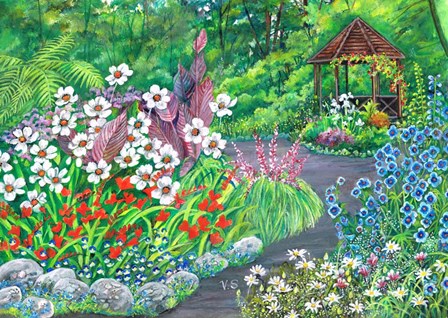 Summer House Path and Garden by Val Stokes art print