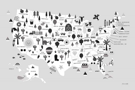Fun USA Map BW by Ann Kelle art print