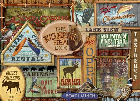 Lodge Sign Collage by Art Licensing Studio art print