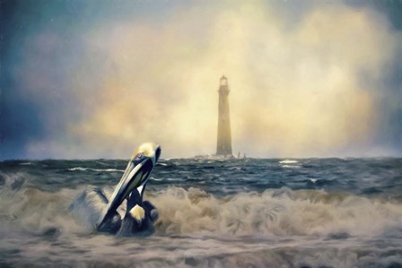 Pelican and The Lighthouse by Jai Johnson art print