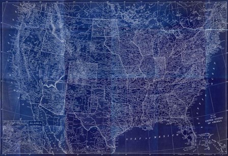 Cobalt US Map by Dan Meneely art print