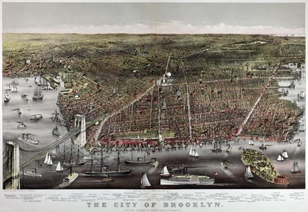 Brooklyn Birds Eye View Currier &amp; Ives 1879 by Vintage Lavoie art print