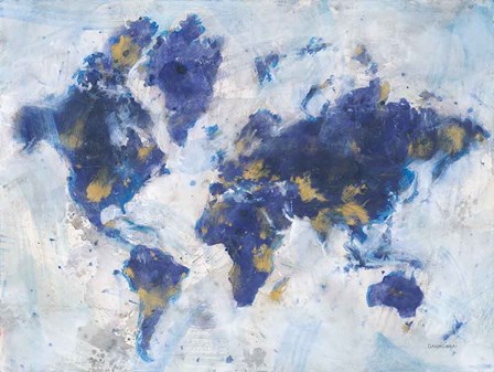 Indigo World Map by Danhui Nai art print