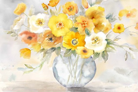 Bright Poppies Vase yellow gray by Cynthia Coulter art print