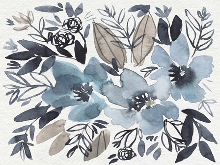Blue &amp; Paynes Blooms I by Jennifer Goldberger art print