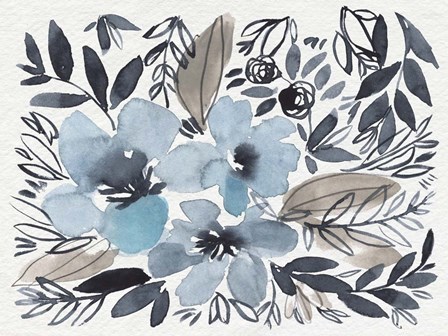 Blue &amp; Paynes Blooms II by Jennifer Goldberger art print