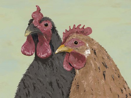 Four Roosters Brown Chickens by Jade Reynolds art print