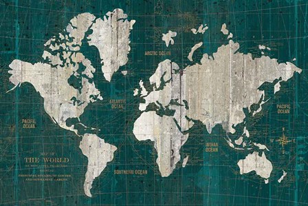 Old World Map Teal by Wild Apple Portfolio art print