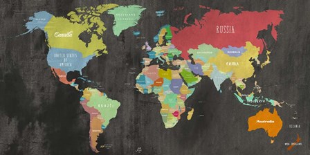 Modern Map of the World  (chalkboard, detail) by Joannoo art print