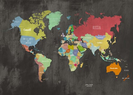 Modern Map of the World (Chalkboard) by Joannoo art print