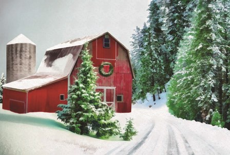 Winter Pines Red Barn by Dogwood Portfolio art print
