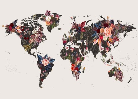 Worldmap Flowers by Design Fabrikken art print